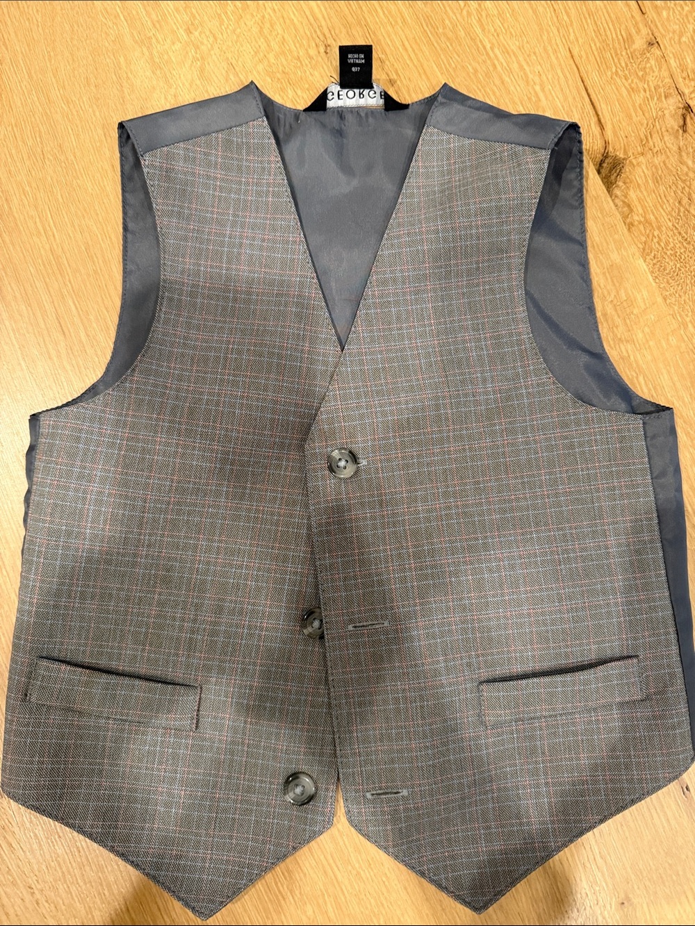 George Gray Plaid Men's Vest with Subtle Red Check